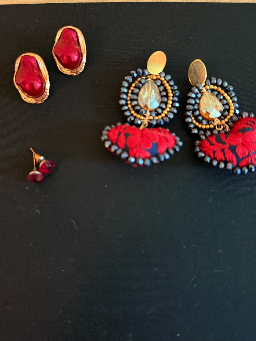 3 pairs of earrings. Red Floral Beaded Statement Earrings - Women Jewelry
